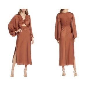 Shona Joy Luxe Twist Front Balloon Sleeve Midi Dress - Mocha 4